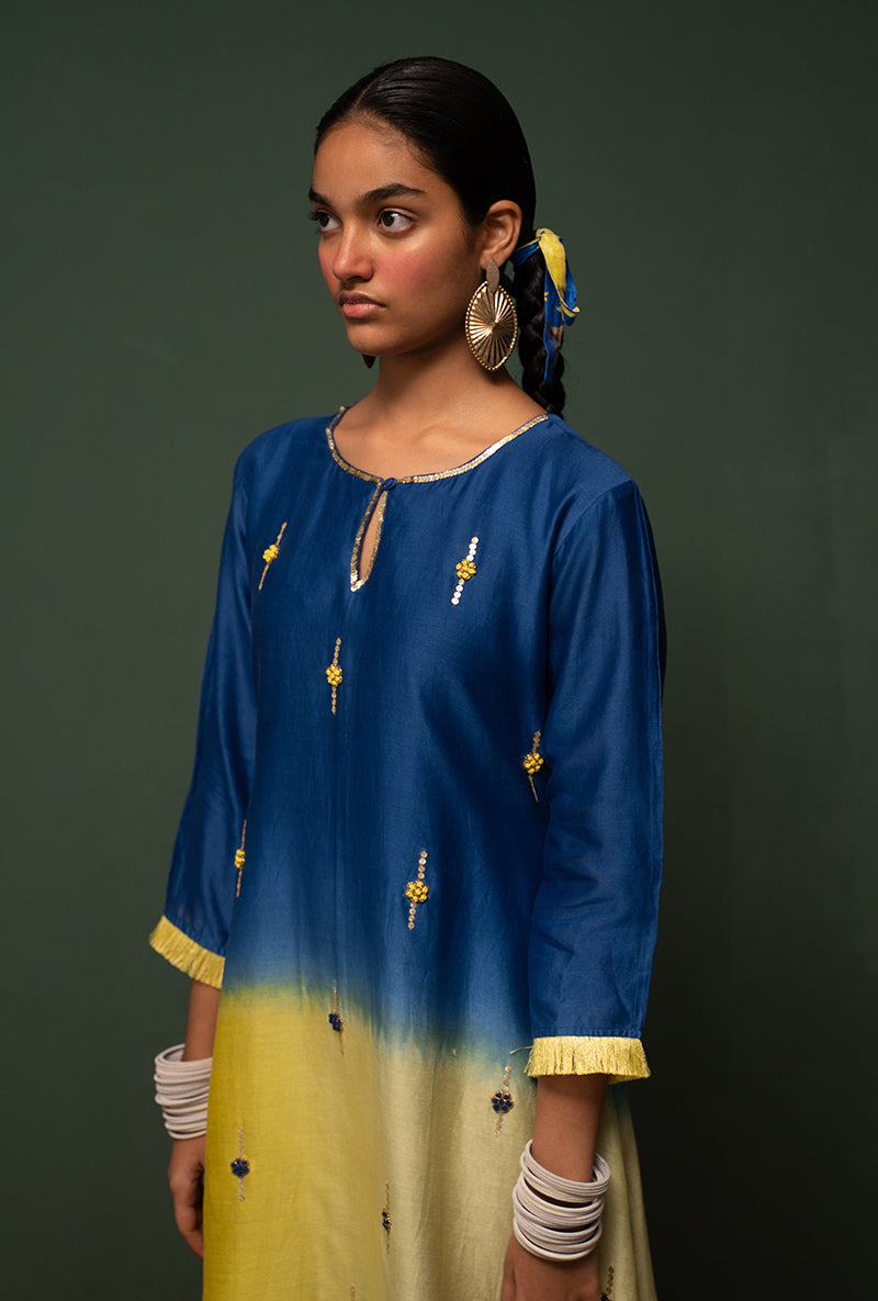 Blue Ombre Asymmetrical Sasha Kurta Set