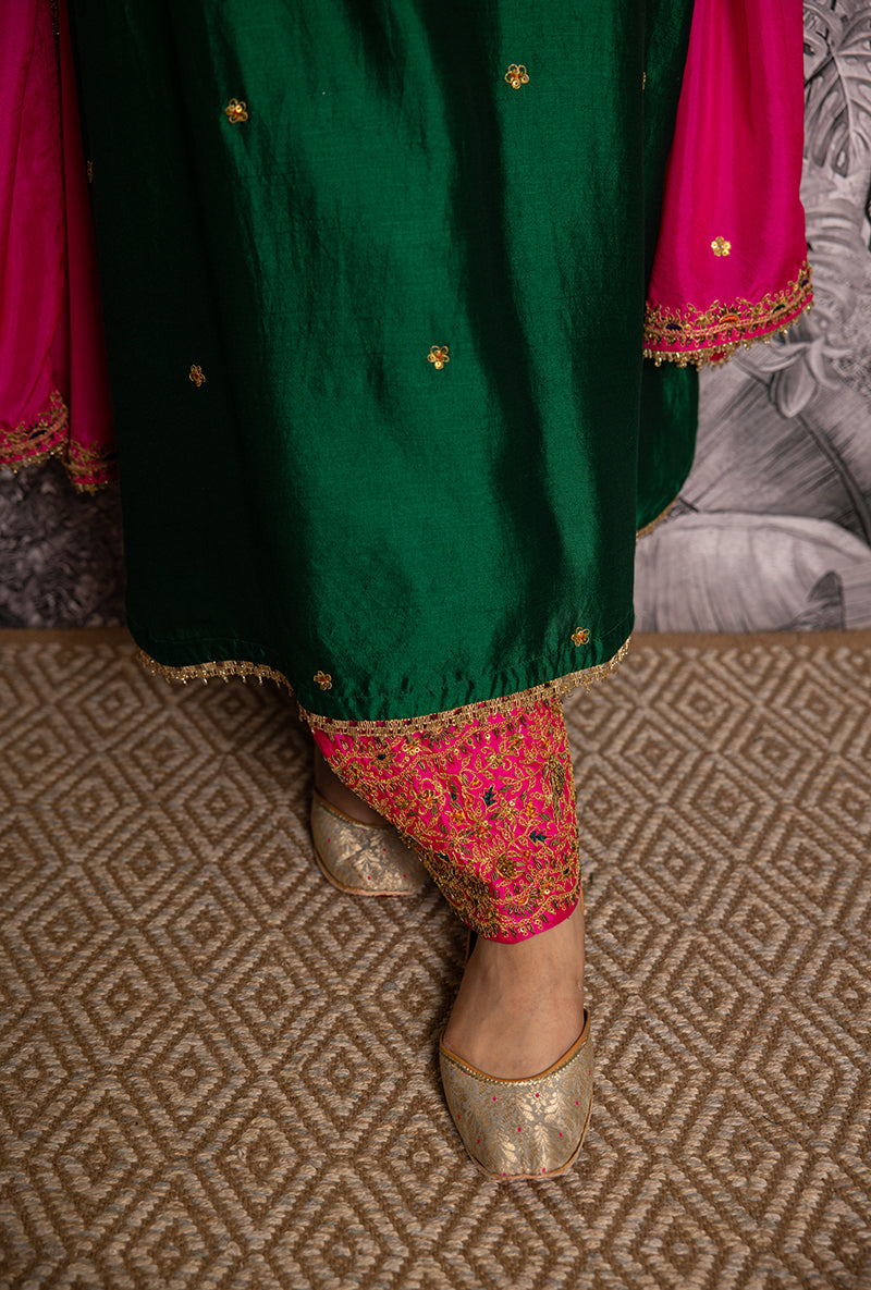 Green Bird Embroidered Long Shaheen Salwar Set