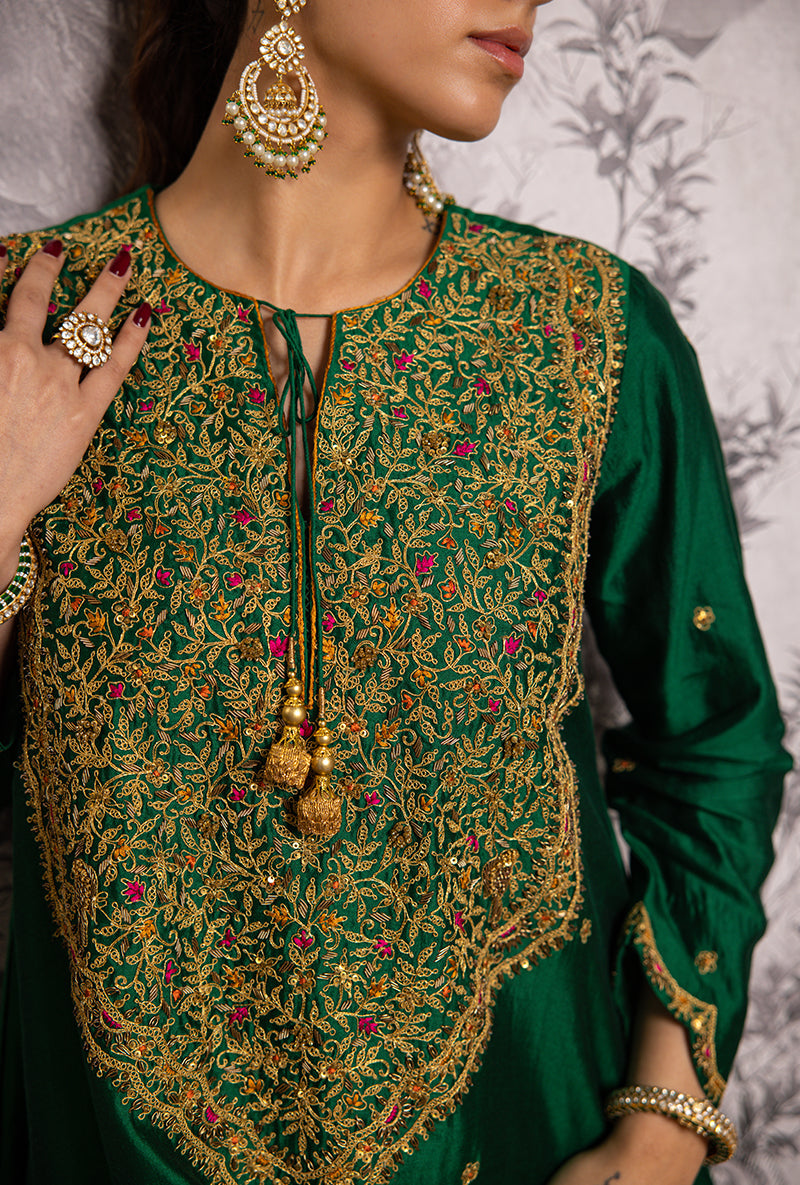 Green Bird Embroidered Long Shaheen Salwar Set