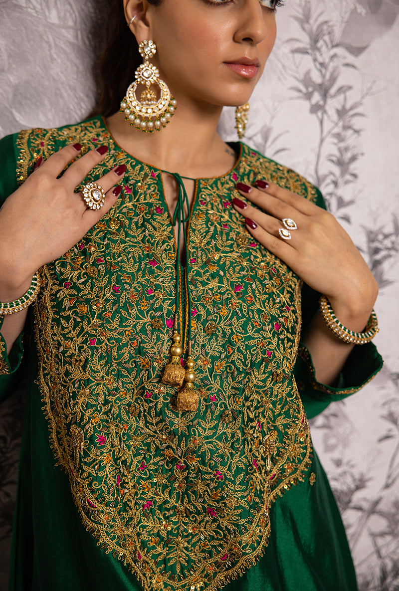 Green Bird Embroidered Long Shaheen Salwar Set