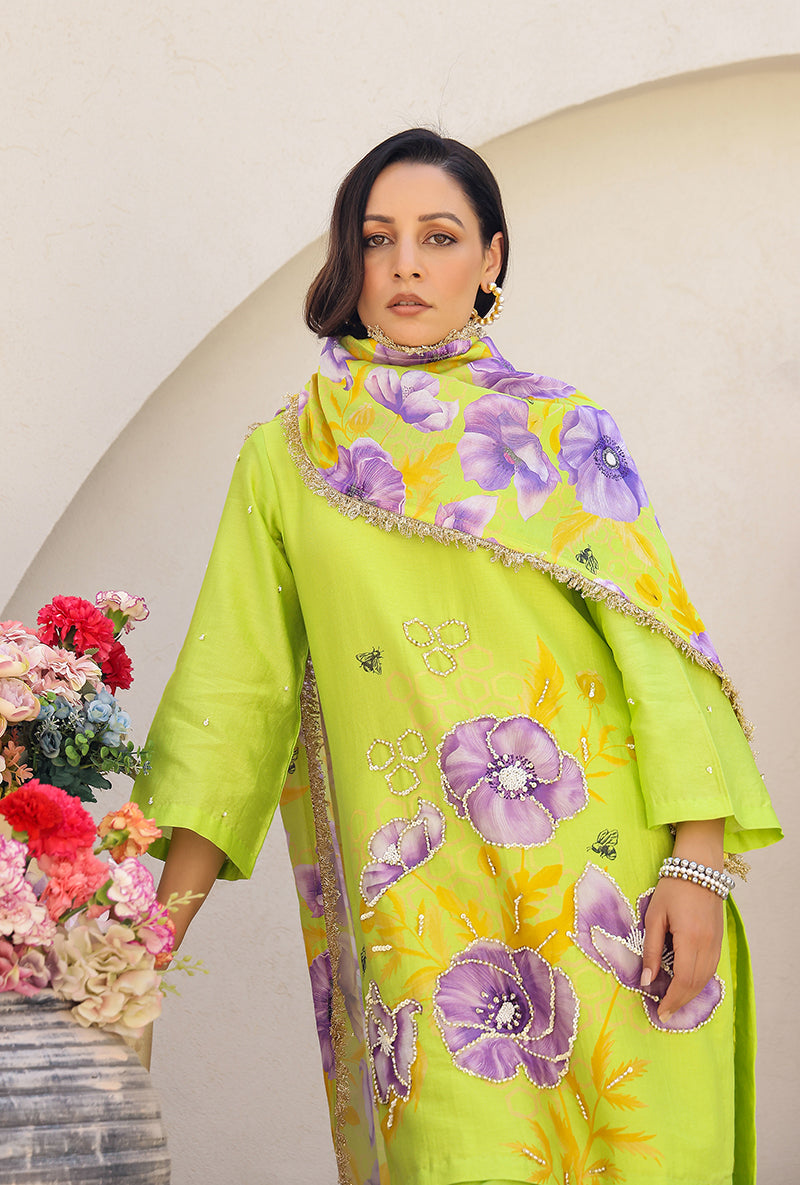 Green Garden Printed Embroidered Magnolia Short Kurta Set