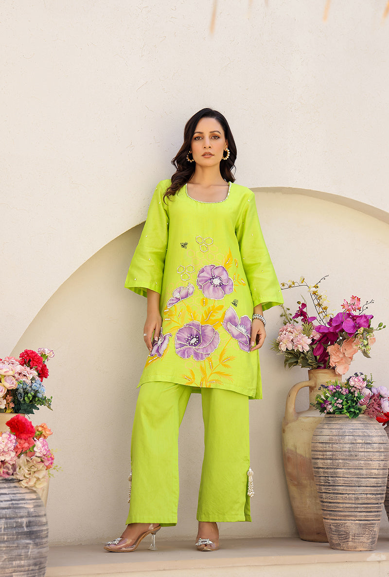 Green Garden Printed Embroidered Magnolia Short Kurta Set