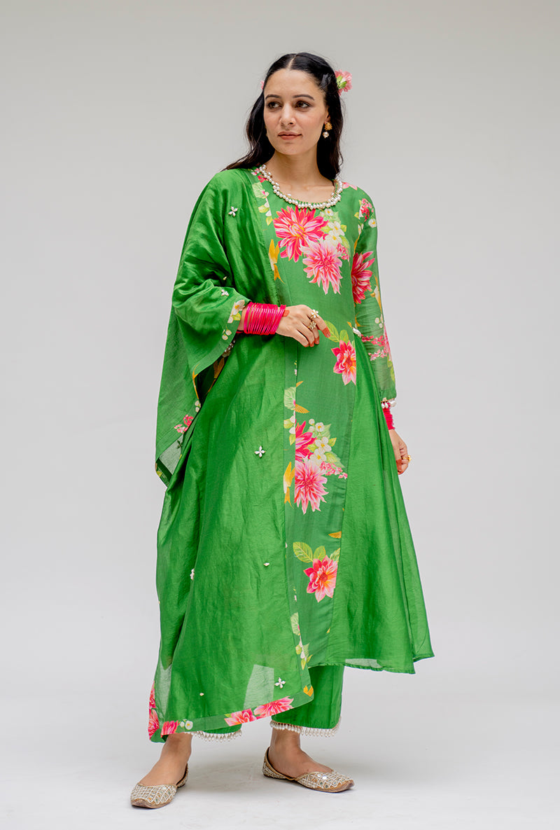 Green Printed Side Panel Nyra Kurta Set