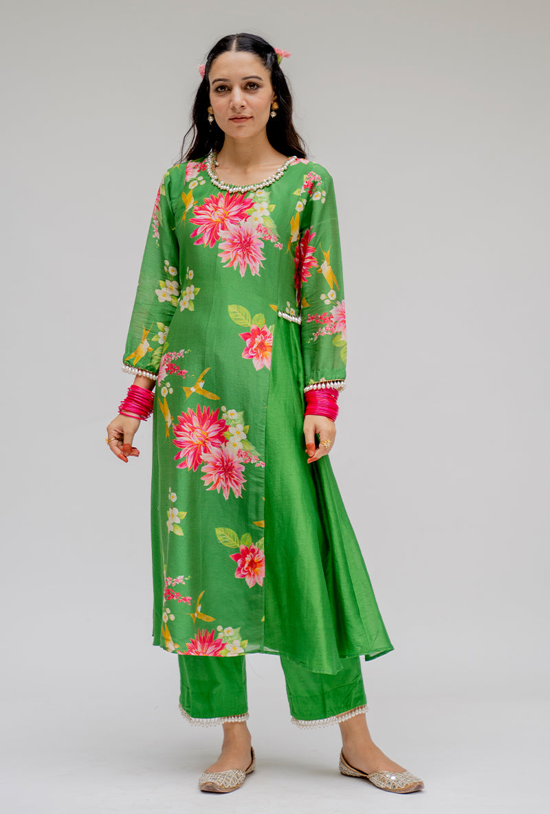 Green Printed Side Panel Nyra Kurta Set