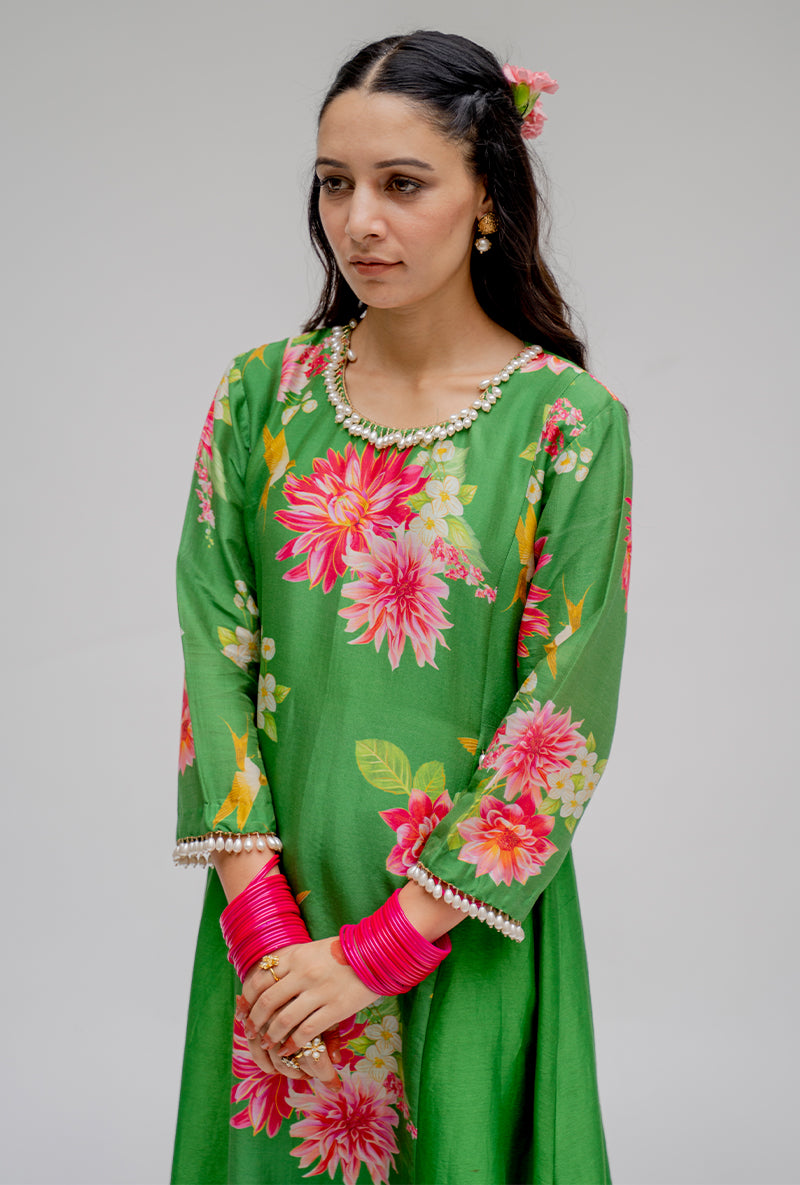 Green Printed Side Panel Nyra Kurta Set