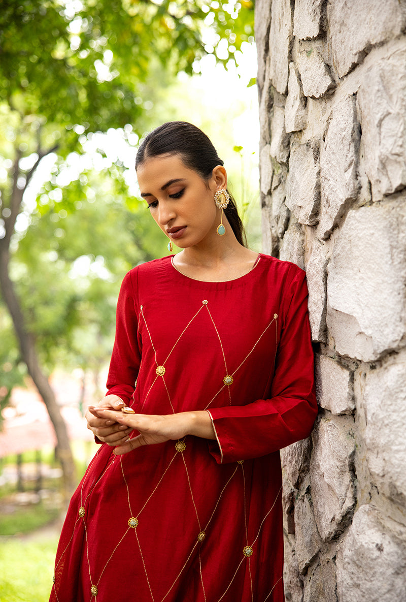 Maroon Ginni And Zari Handwork Dor Kurta Set