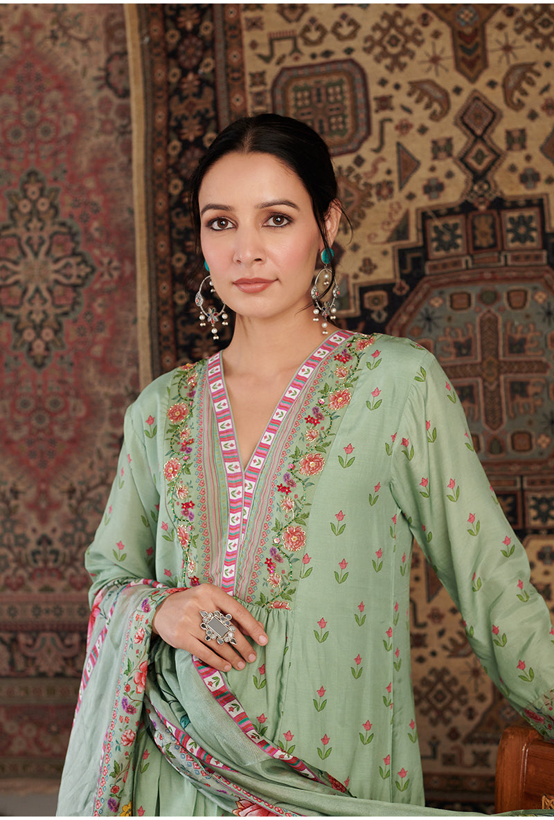 Mint Green Gul Embroidered Aalam Kurta Set