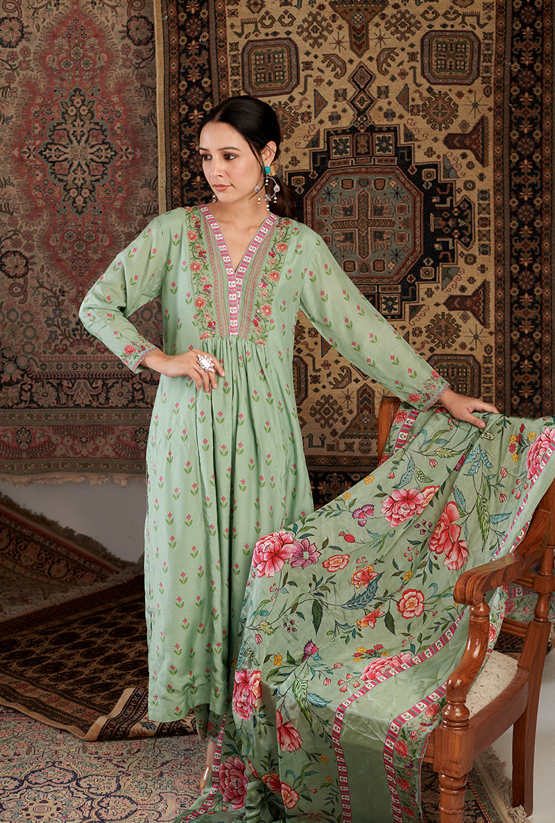 Mint Green Gul Embroidered Aalam Kurta Set