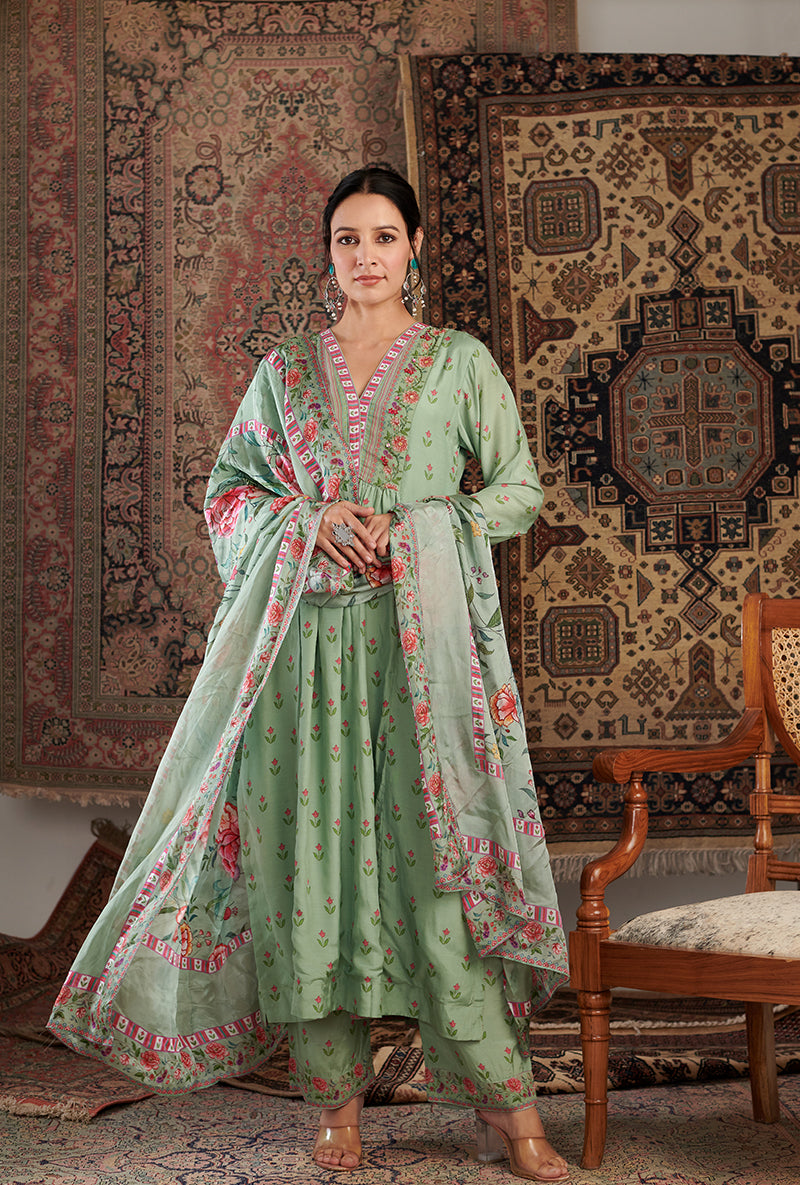 Mint Green Gul Embroidered Aalam Kurta Set