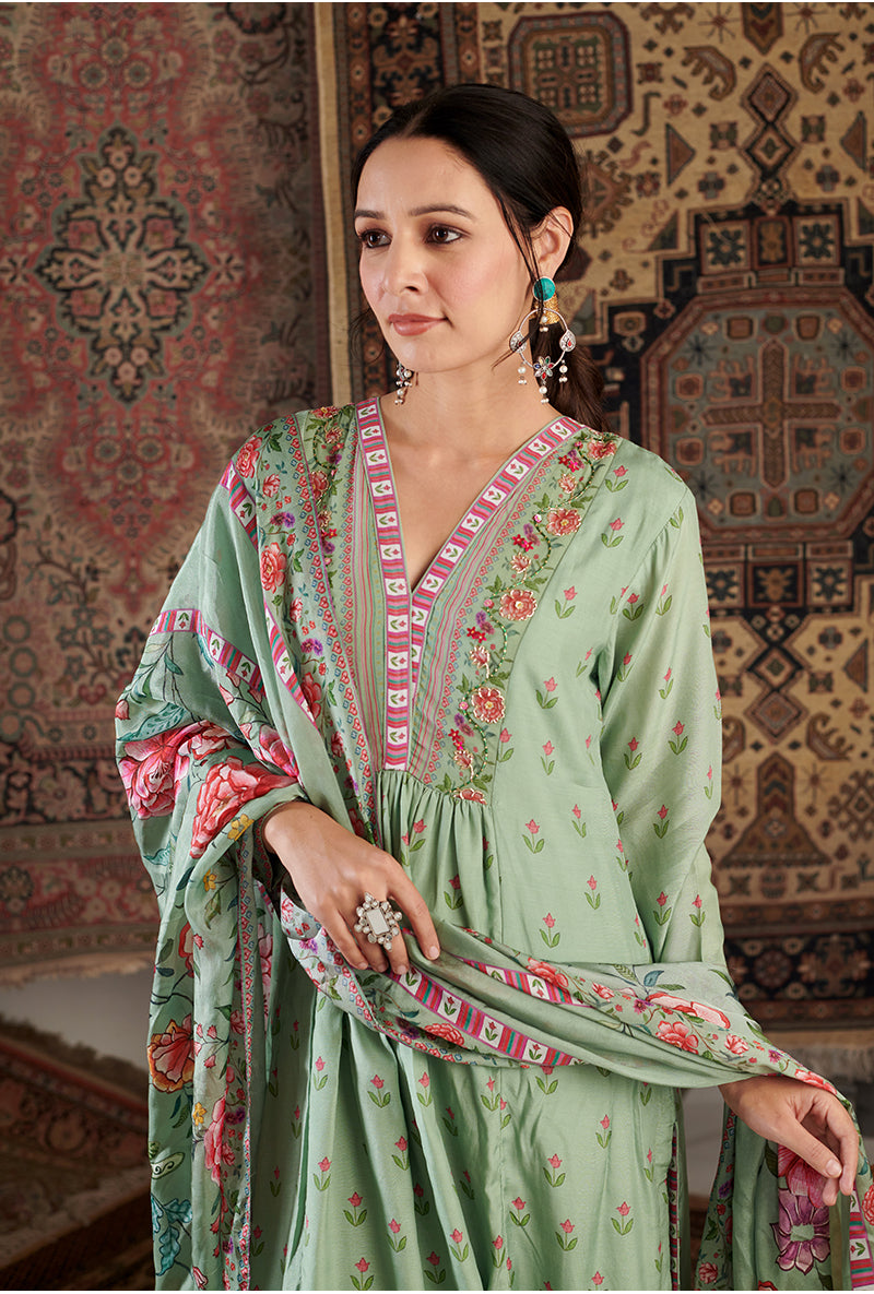 Mint Green Gul Embroidered Aalam Kurta Set