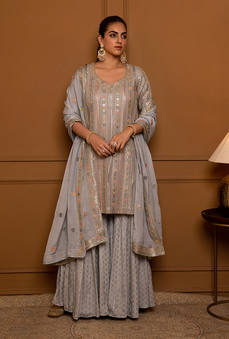 Powder Blue Resham Stripe Hoor 2.0 Gharara Set