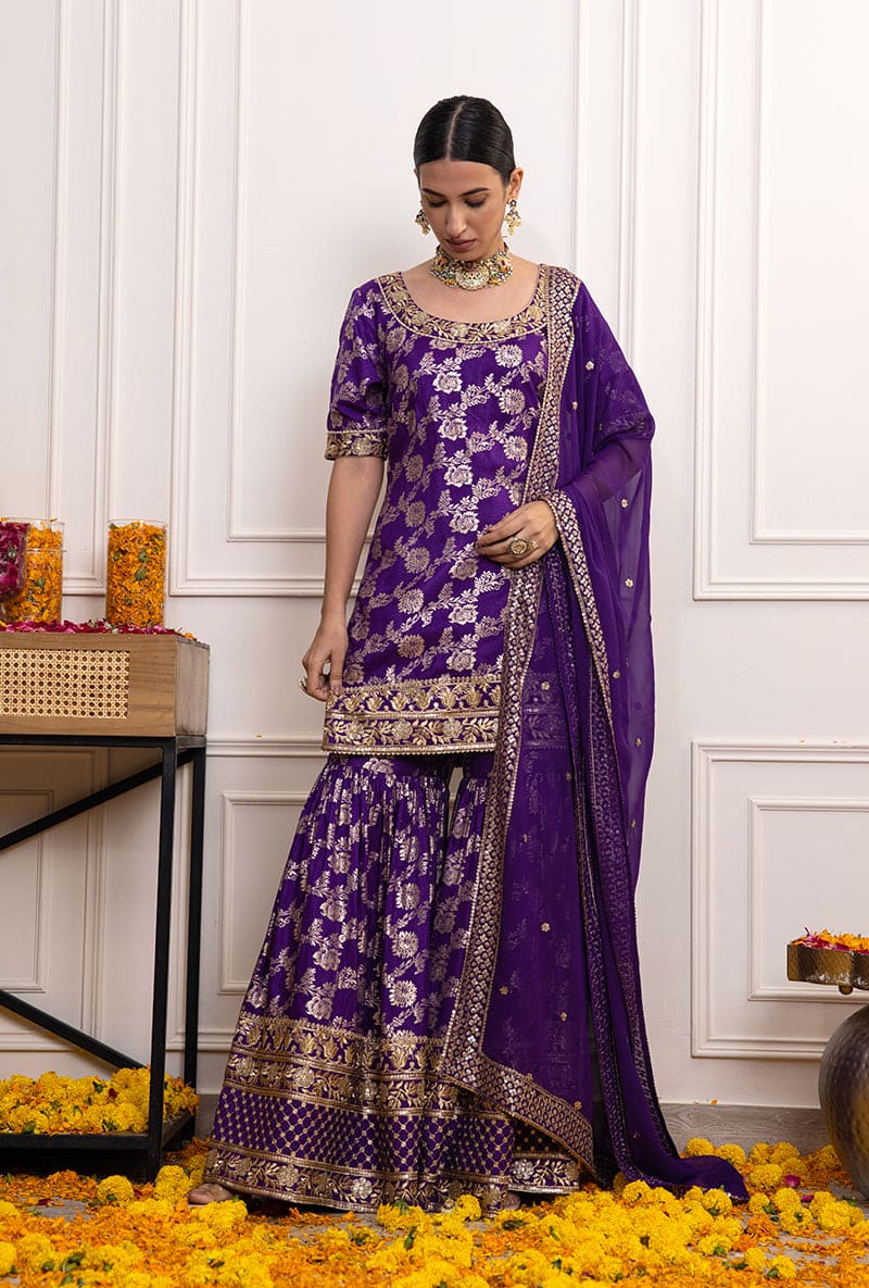 Purple Banarsi Hoor Gharara Set