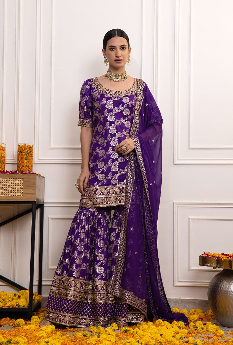 Purple Banarsi Hoor Gharara Set