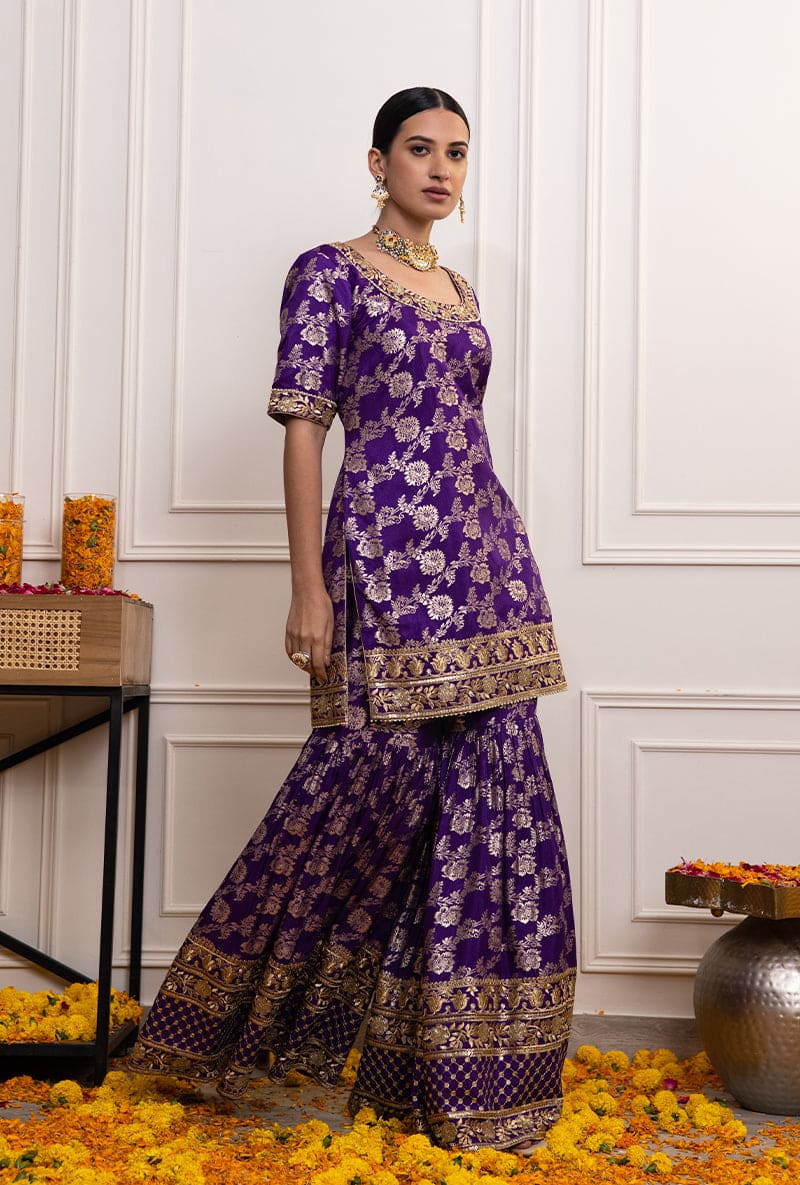 Purple Banarsi Hoor Gharara Set