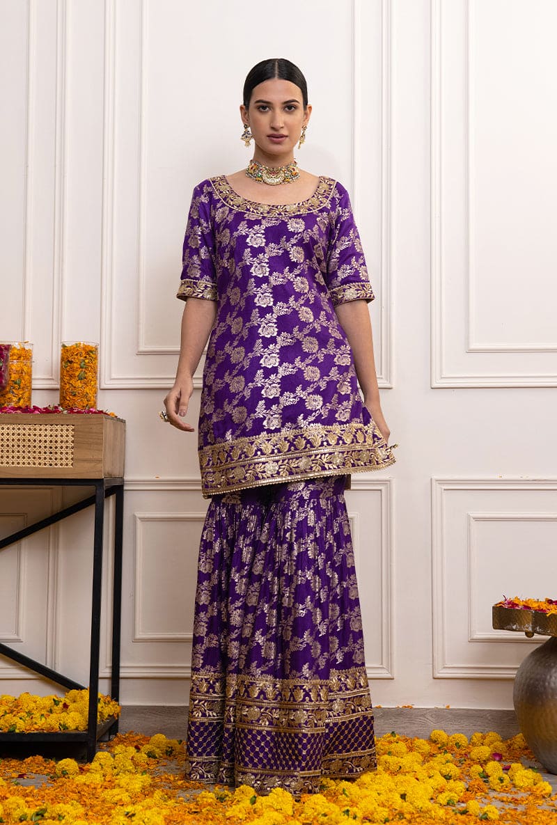 Purple Banarsi Hoor Gharara Set