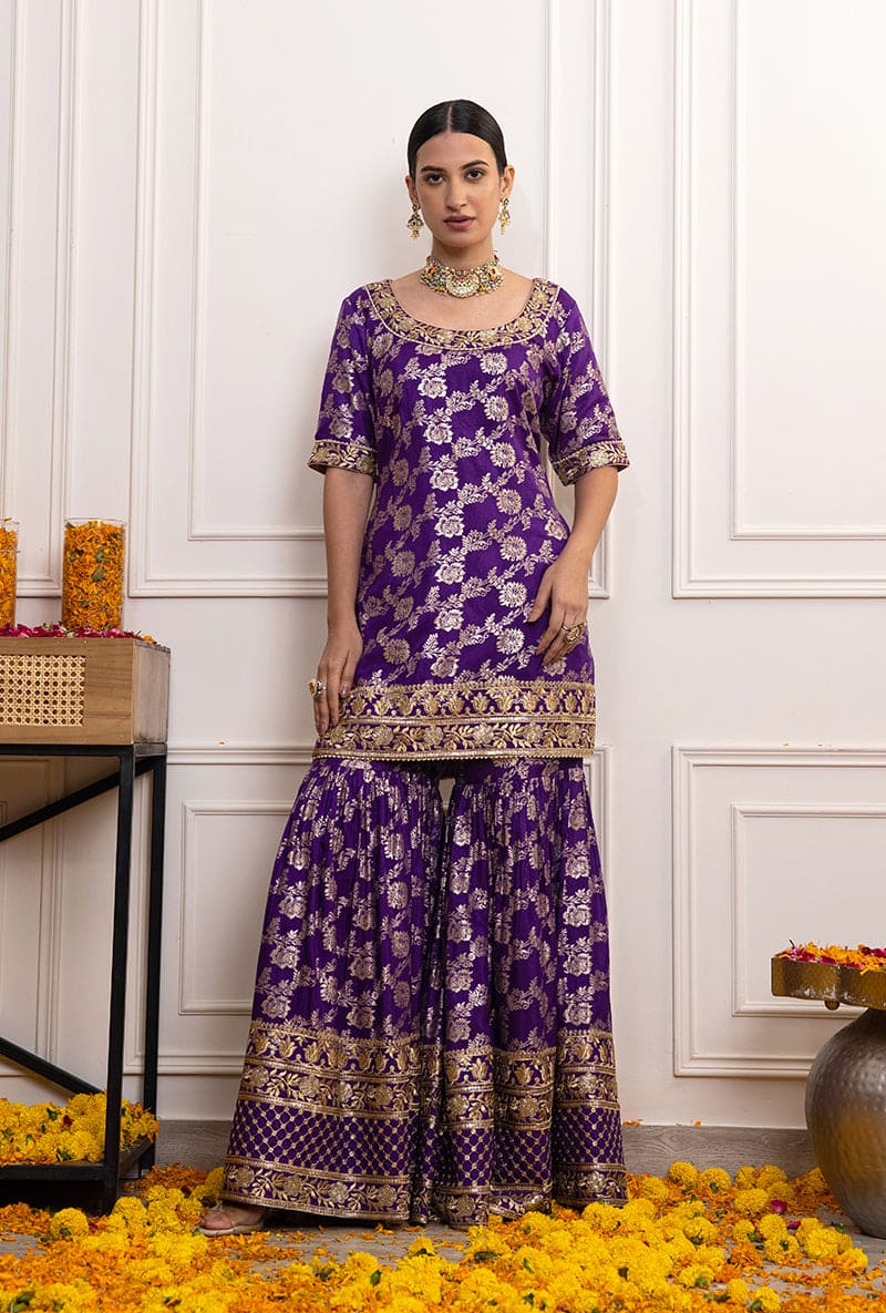 Purple Banarsi Hoor Gharara Set