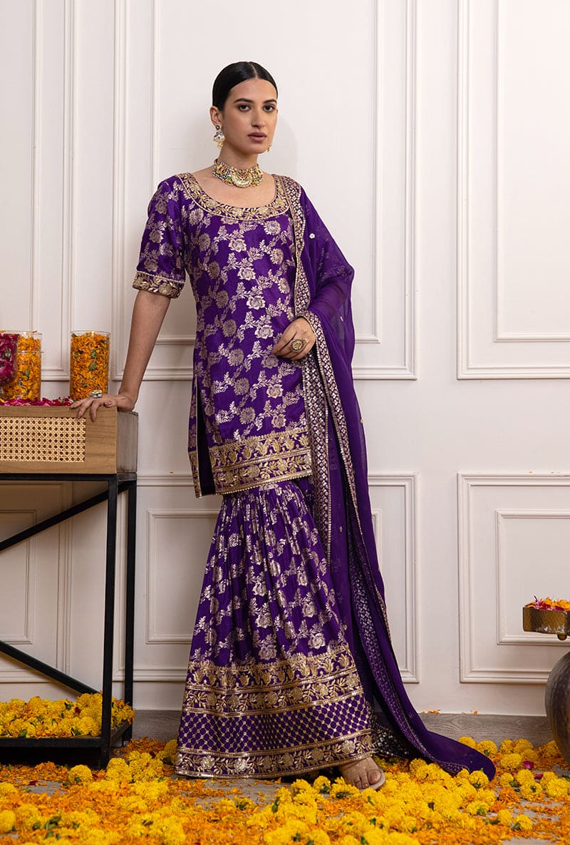 Purple Banarsi Hoor Gharara Set