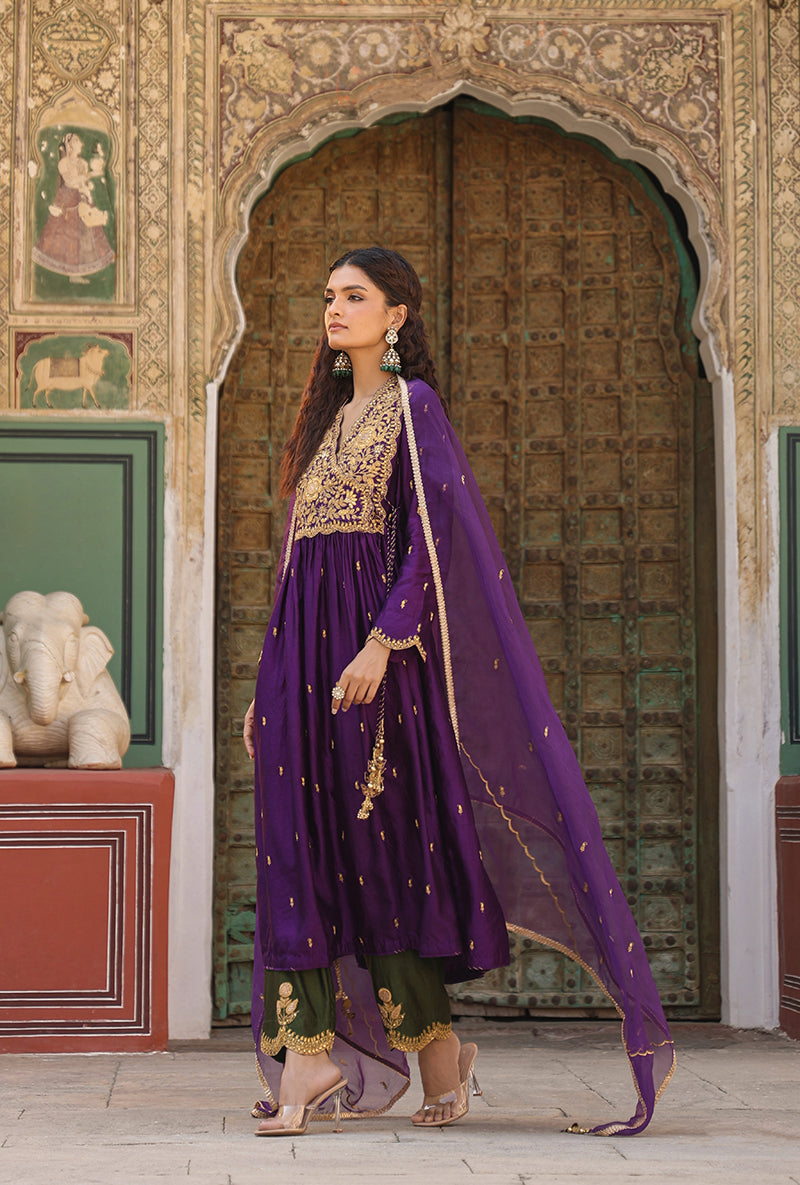Purple Overlap Frockstyle Raag Kurta Set