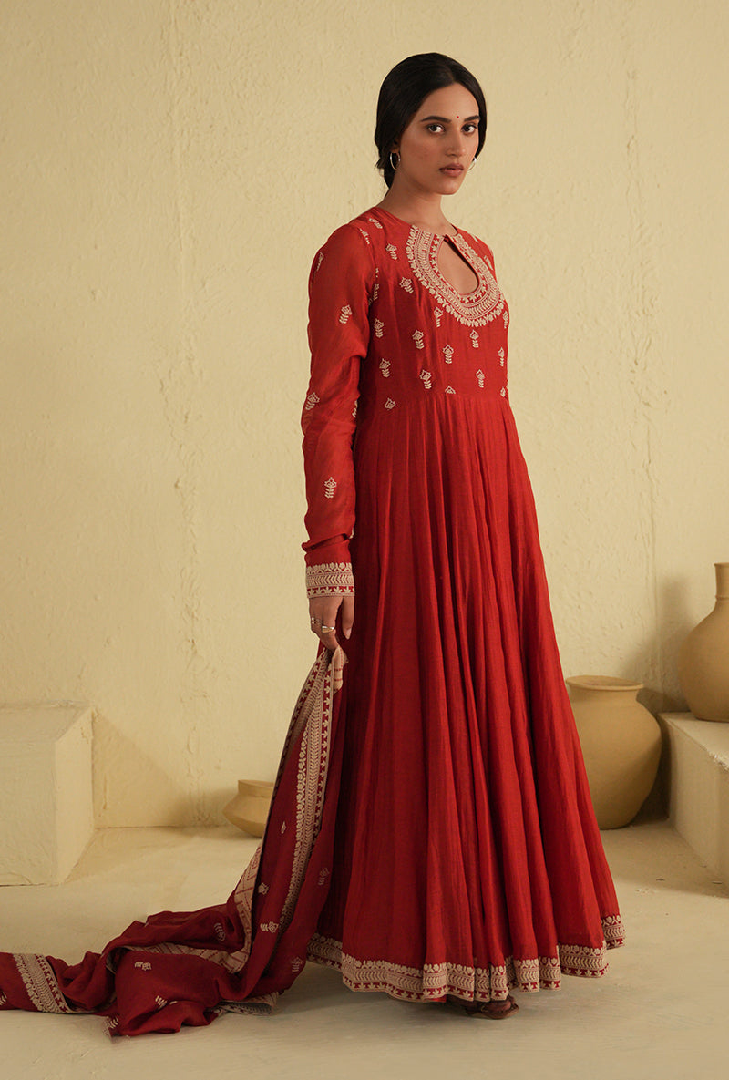 Red Kalidar Noorie Kurta Set