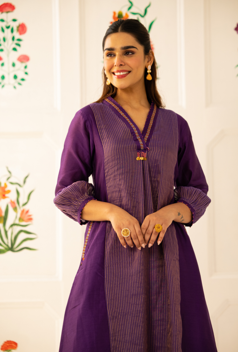 Purple High Collar Kishmish Kurta Set