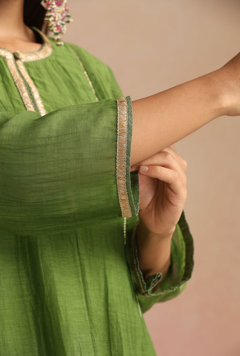 Olive Green Cheeta Work Itrh Kurta Set