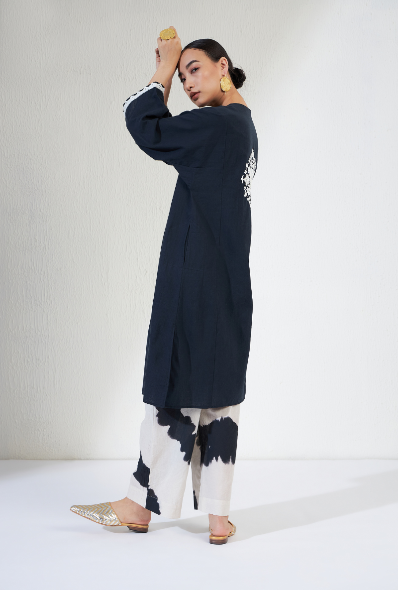 Black Clamp Dye Bottom Zoya Olivia Kurta Set