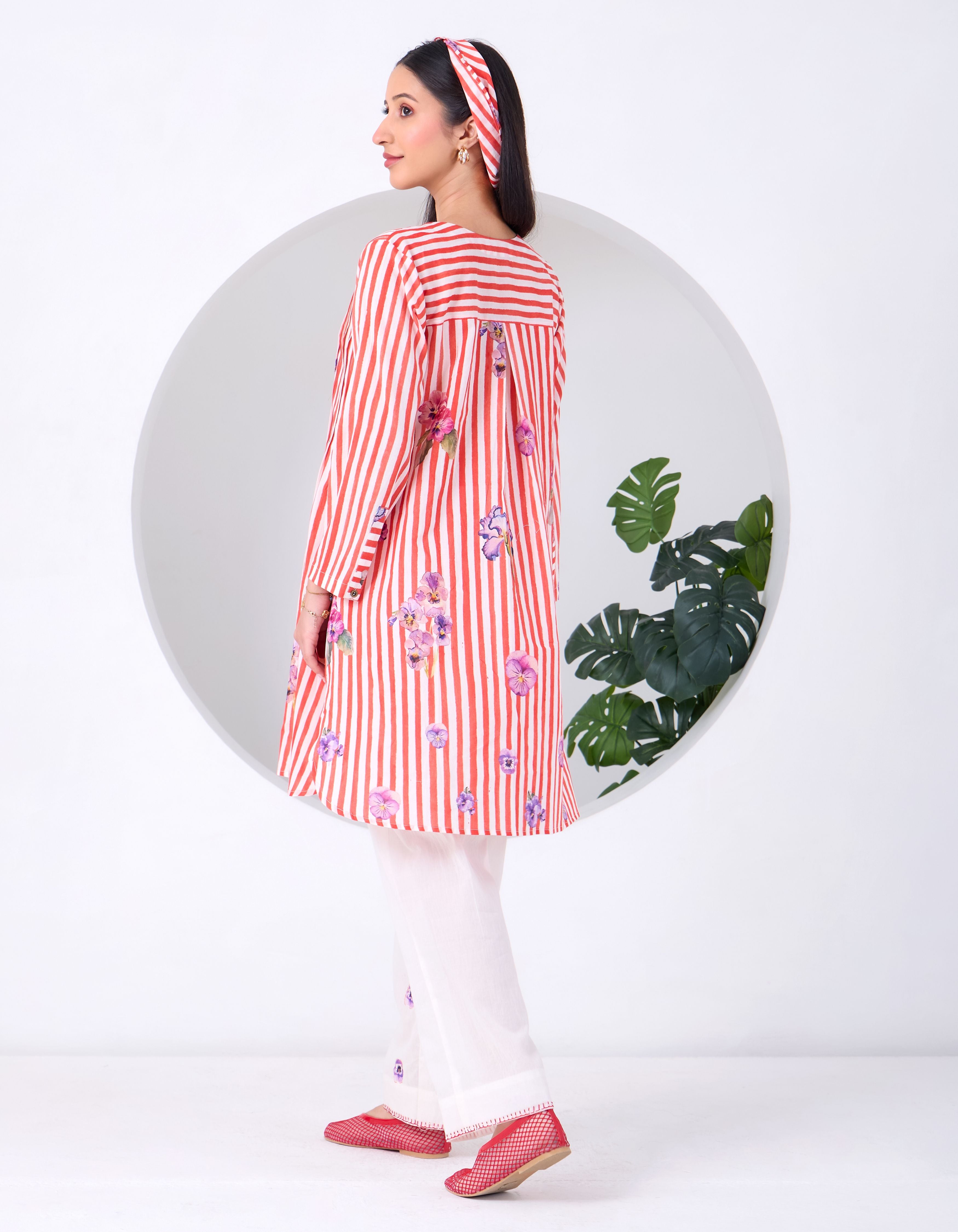 Red & Ivory Stripe Pansy June Kurta Set
