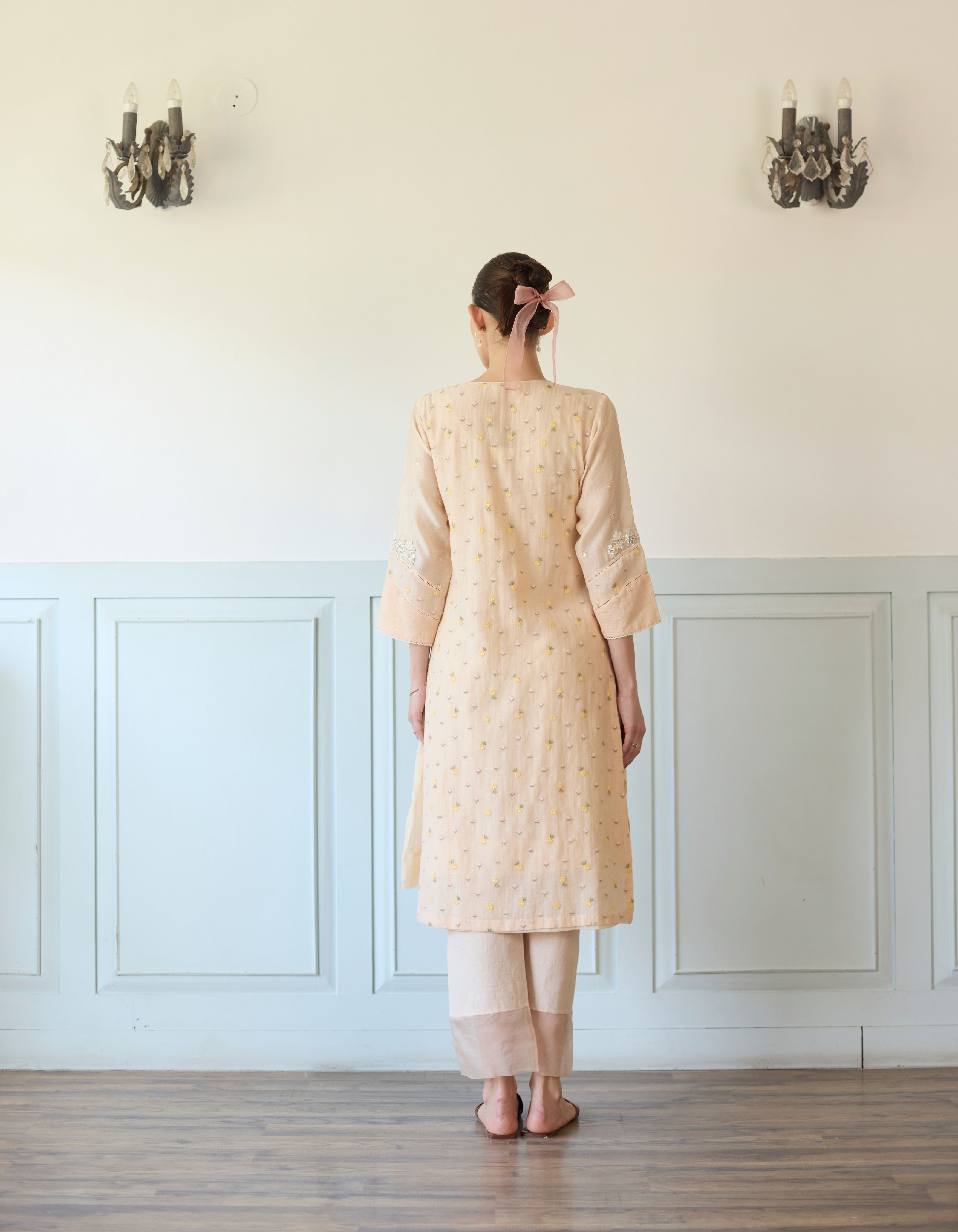 Peach Embroidered Yoke Amelia Kurta Set