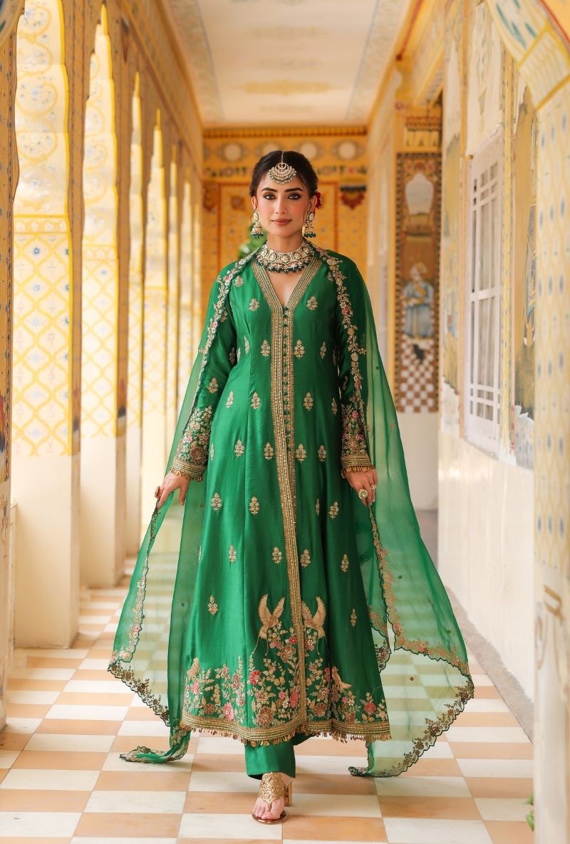 Green Jacket Mehfil Anarkali Set