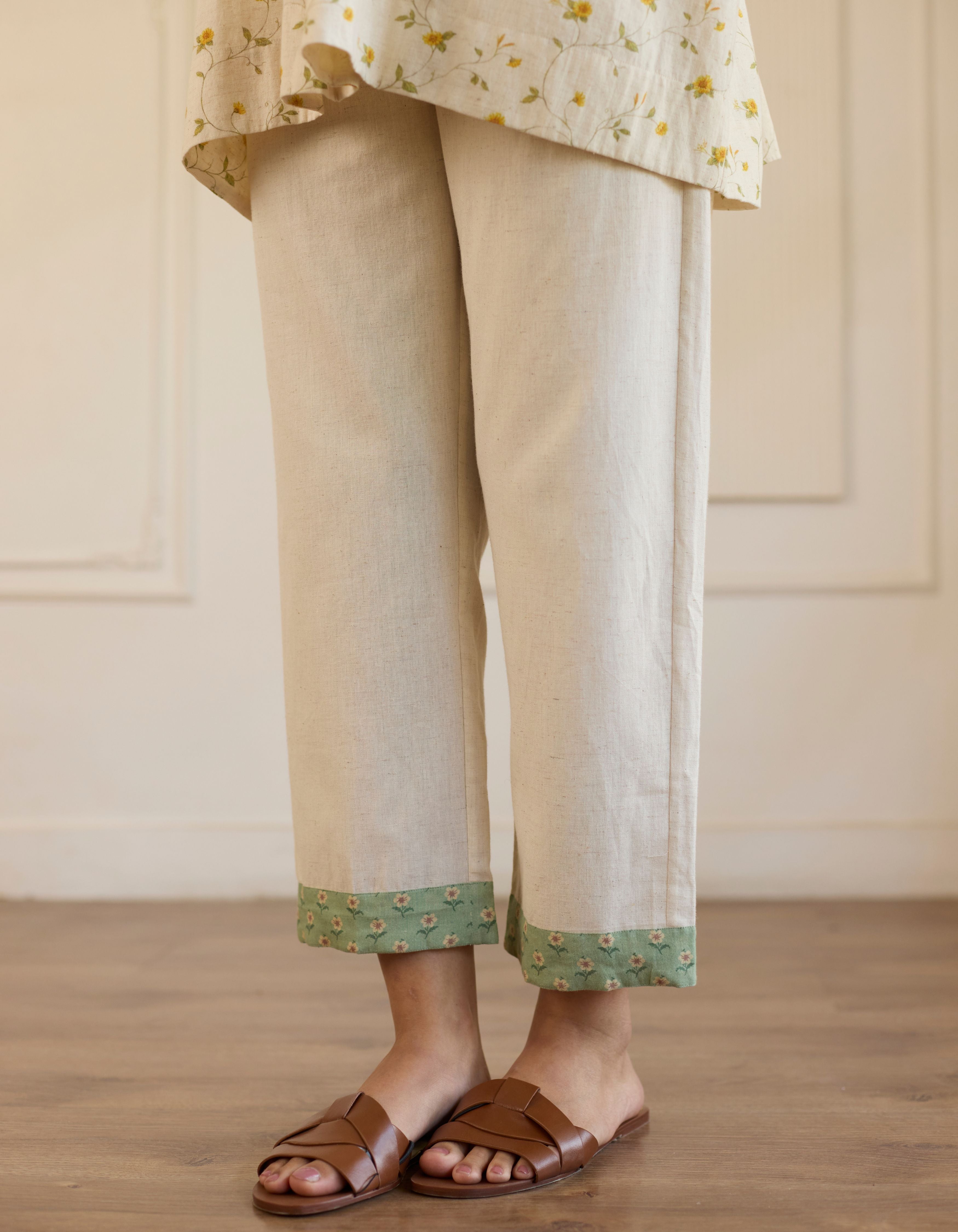 White And Green Patchwork Yoke Kaftan Style Amelia Co-Ord Set