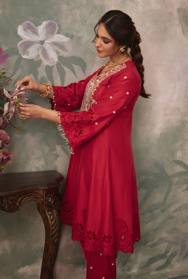 Red Heavy Embroidered Yoke Jalsa Salwar Set