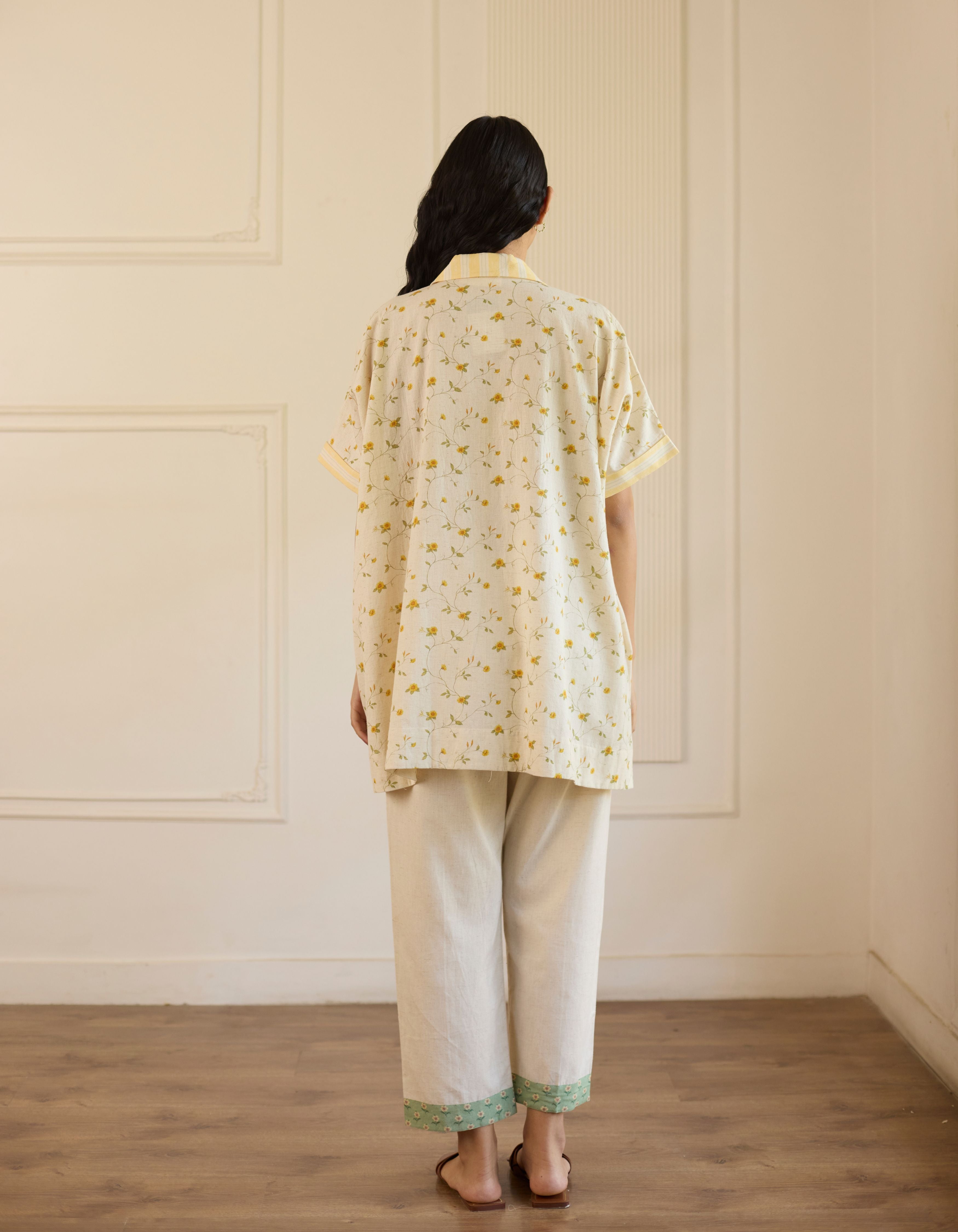 White And Green Patchwork Yoke Kaftan Style Amelia Co-Ord Set