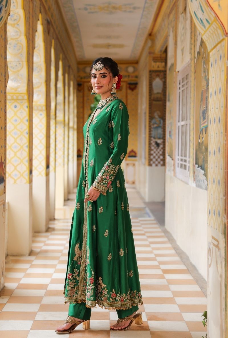 Green Jacket Mehfil Anarkali Set