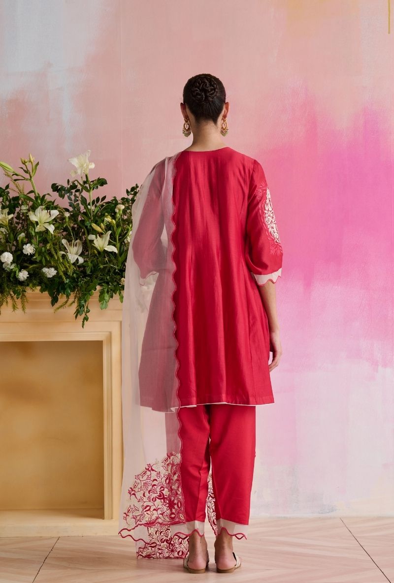 Raspberry Pink Embroidered Heavy Yoke Amara Kurta Set