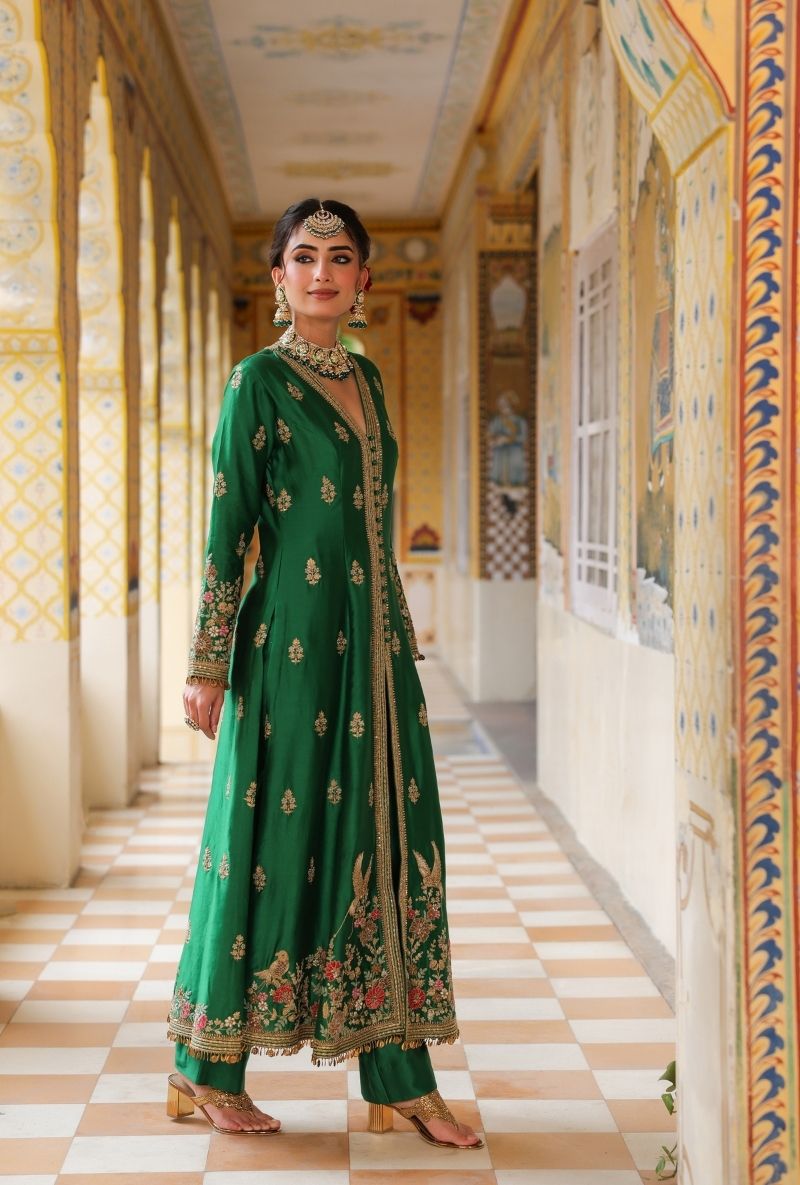 Green Jacket Mehfil Anarkali Set
