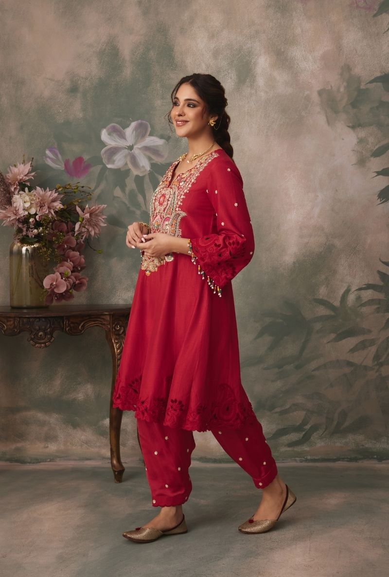 Red Heavy Embroidered Yoke Jalsa Salwar Set