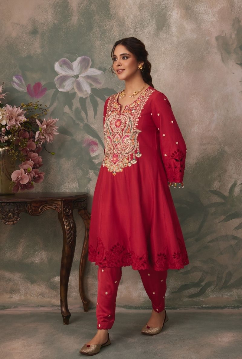 Red Heavy Embroidered Yoke Jalsa Salwar Set