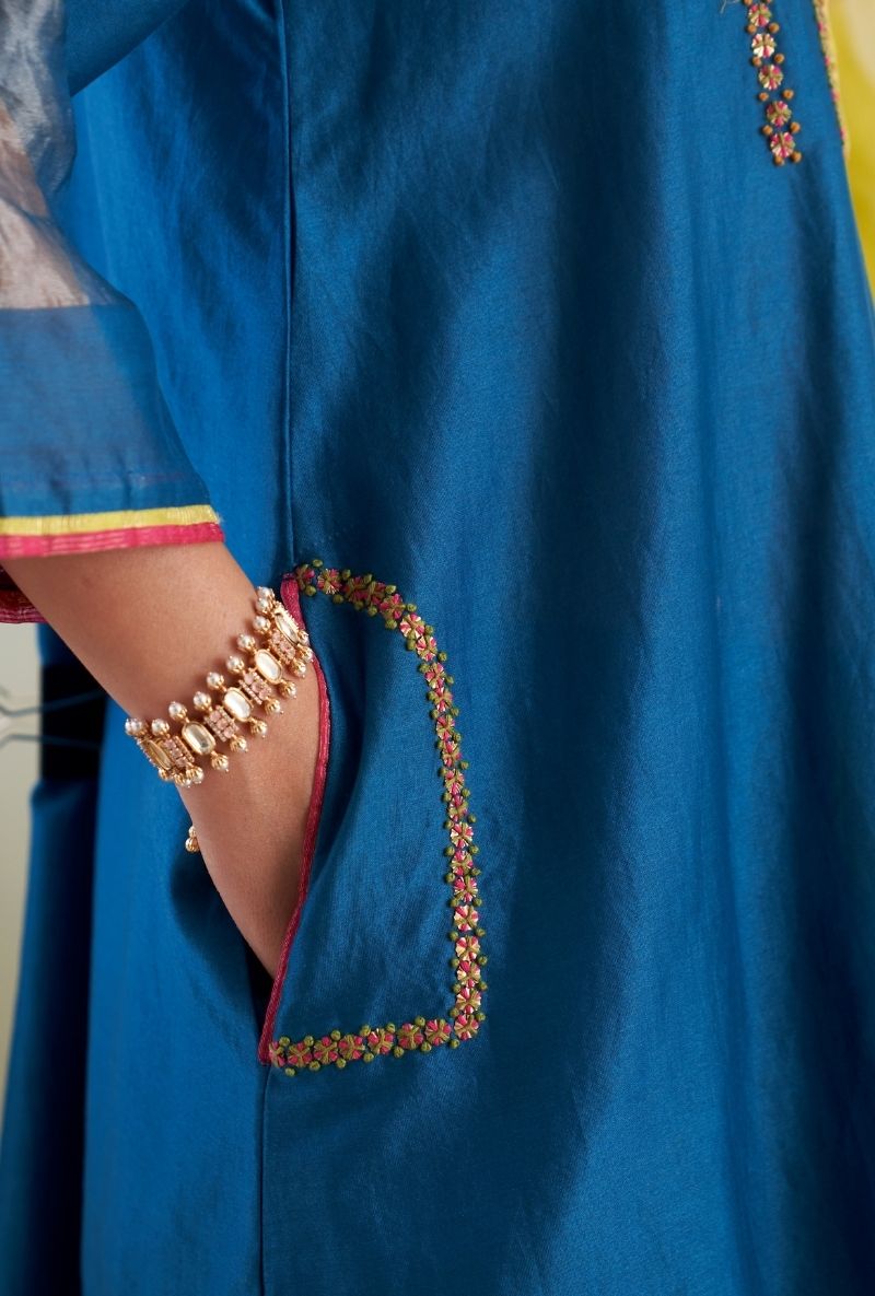 Teal Blue French Knot Sequin Ruhi 2.0 Salwar Set