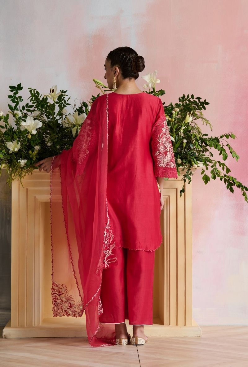 Bright Pink Emroidered Yoke Amara Kurta Set