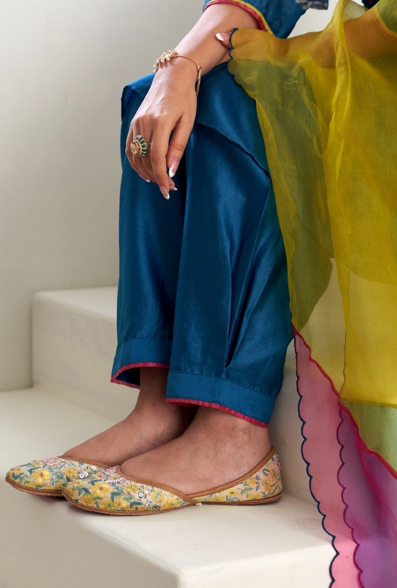 Teal Blue French Knot Sequin Ruhi 2.0 Salwar Set