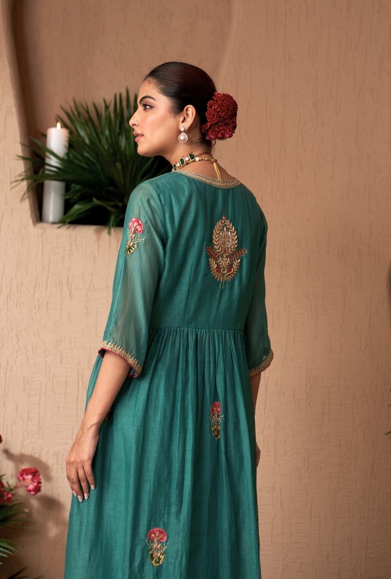 Blue Front Slit Naveli Anarkali Set