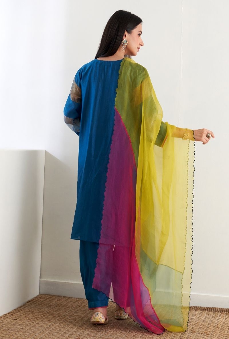 Teal Blue French Knot Sequin Ruhi 2.0 Salwar Set