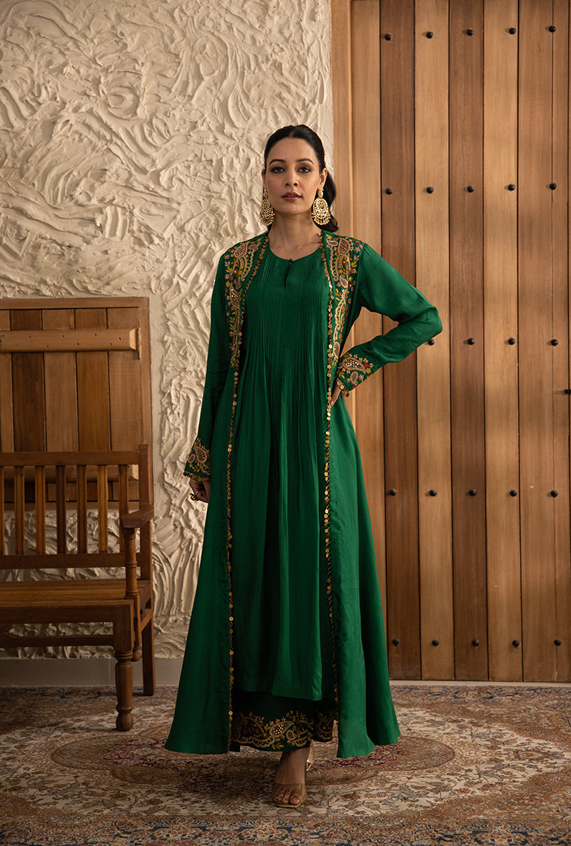 Green Heavy Jacket Masakali Kurta Set
