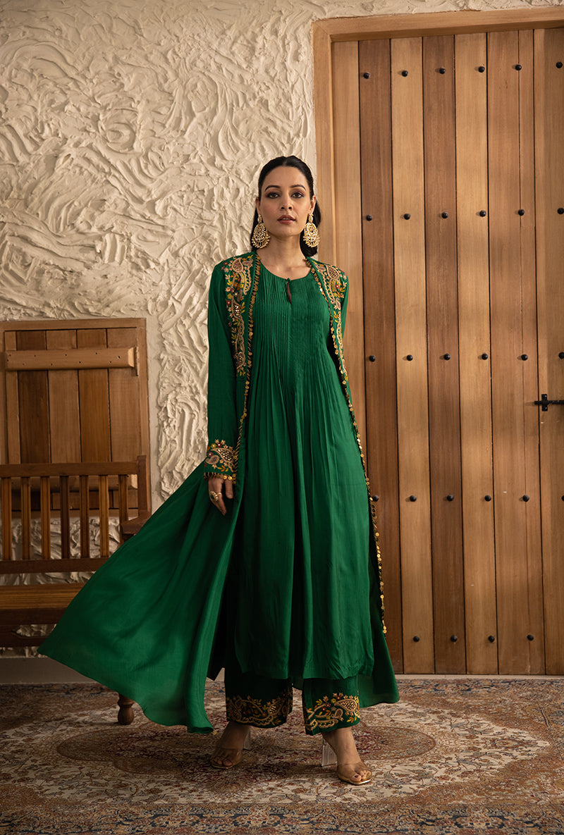 Green Heavy Jacket Masakali Kurta Set