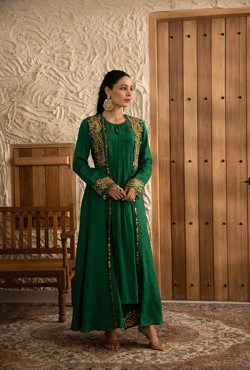 Green Heavy Jacket Masakali Kurta Set