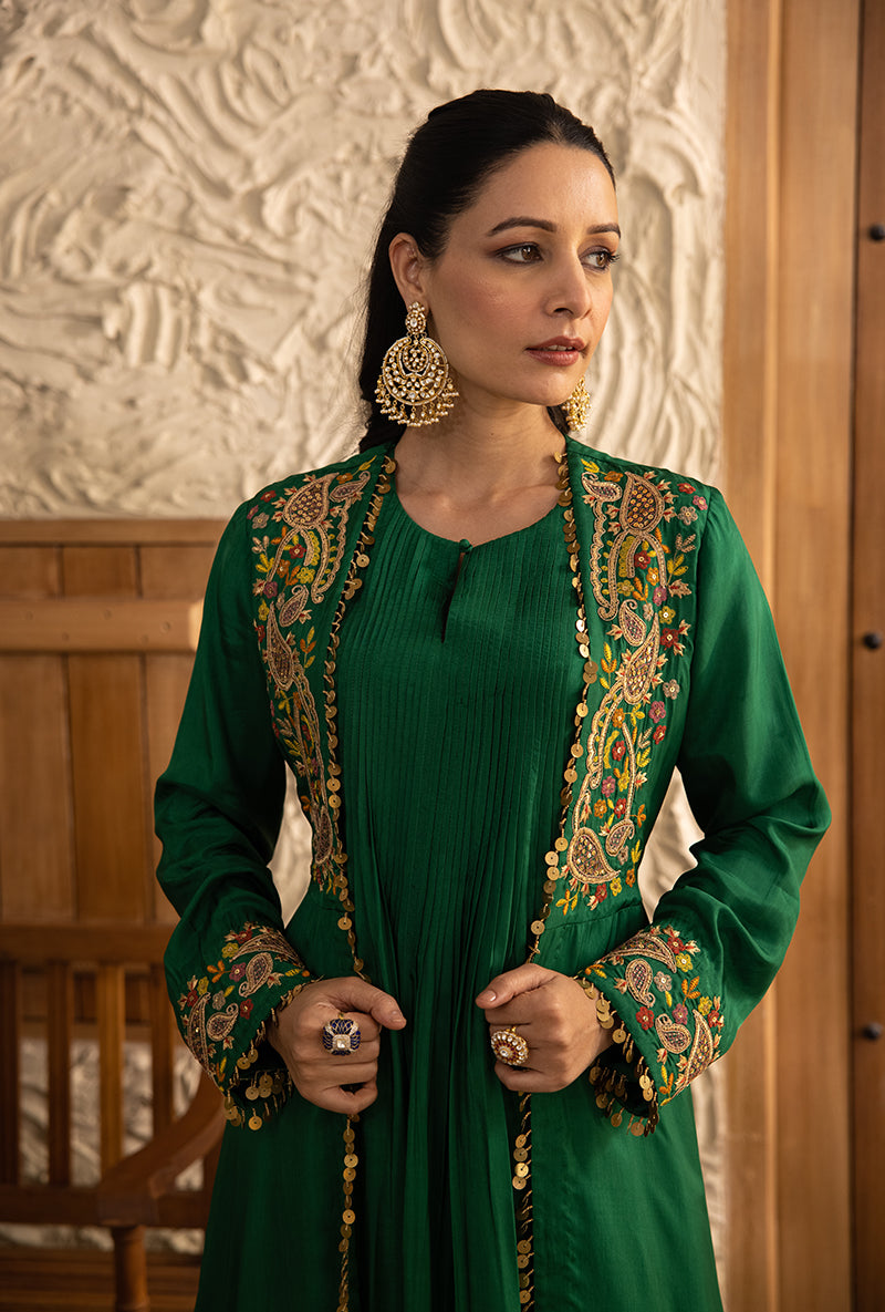 Green Heavy Jacket Masakali Kurta Set