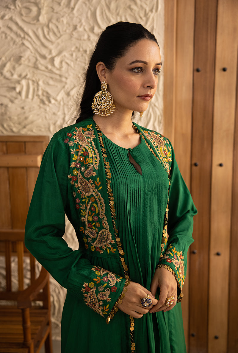 Green Heavy Jacket Masakali Kurta Set