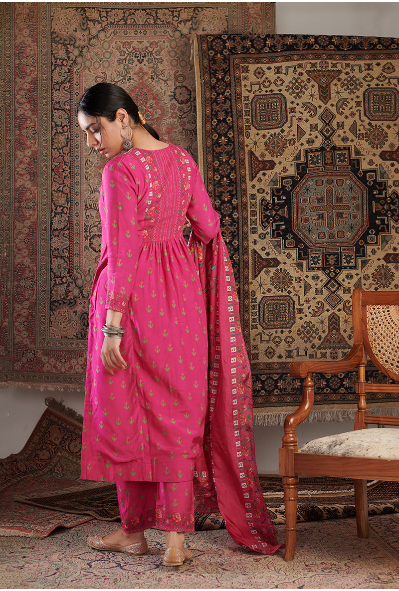 Hot Pink Gul Embroidered Aalam Kurta Set