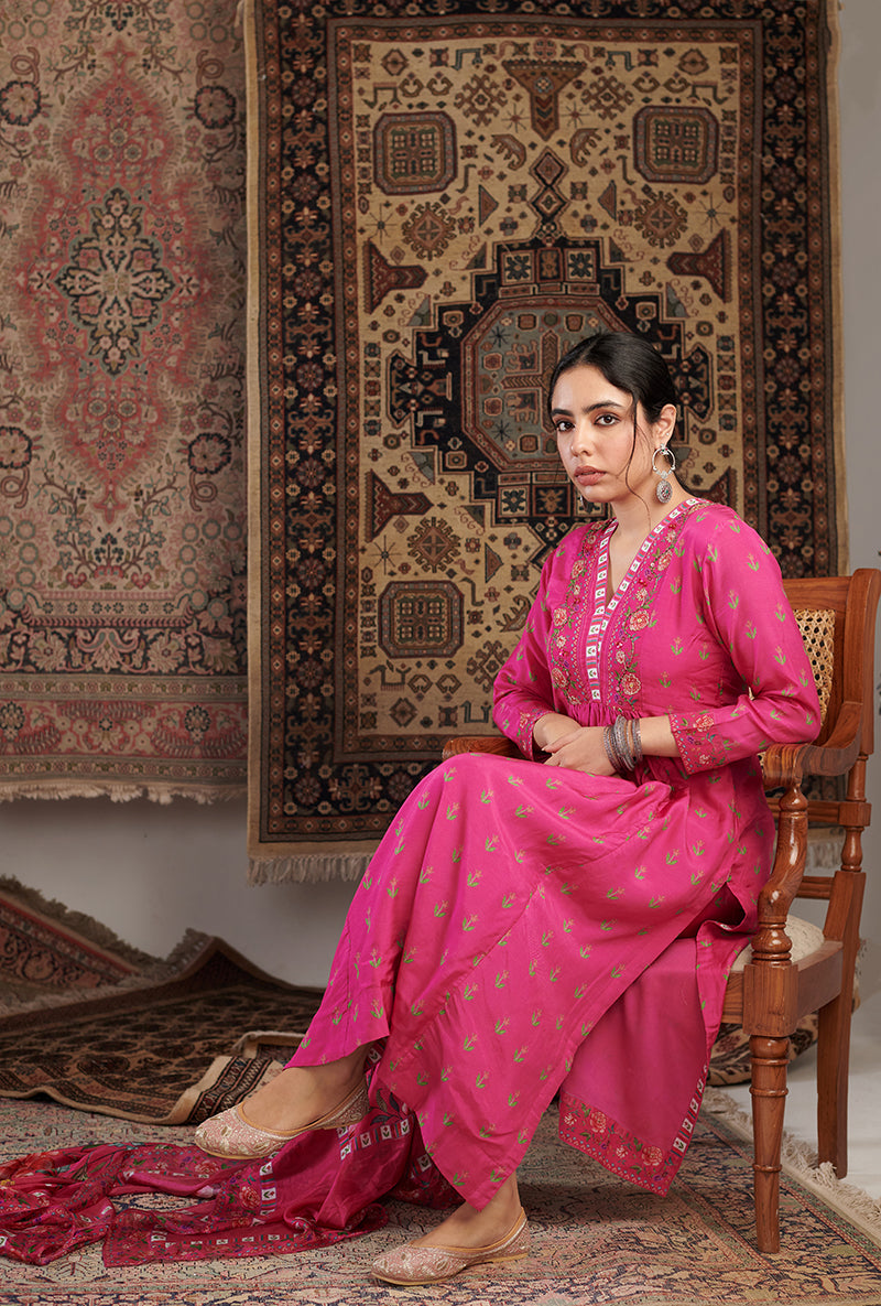Hot Pink Gul Embroidered Aalam Kurta Set