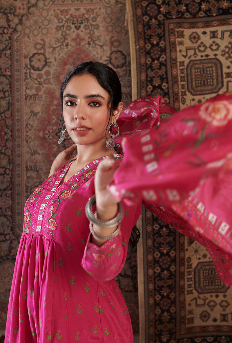 Hot Pink Gul Embroidered Aalam Kurta Set